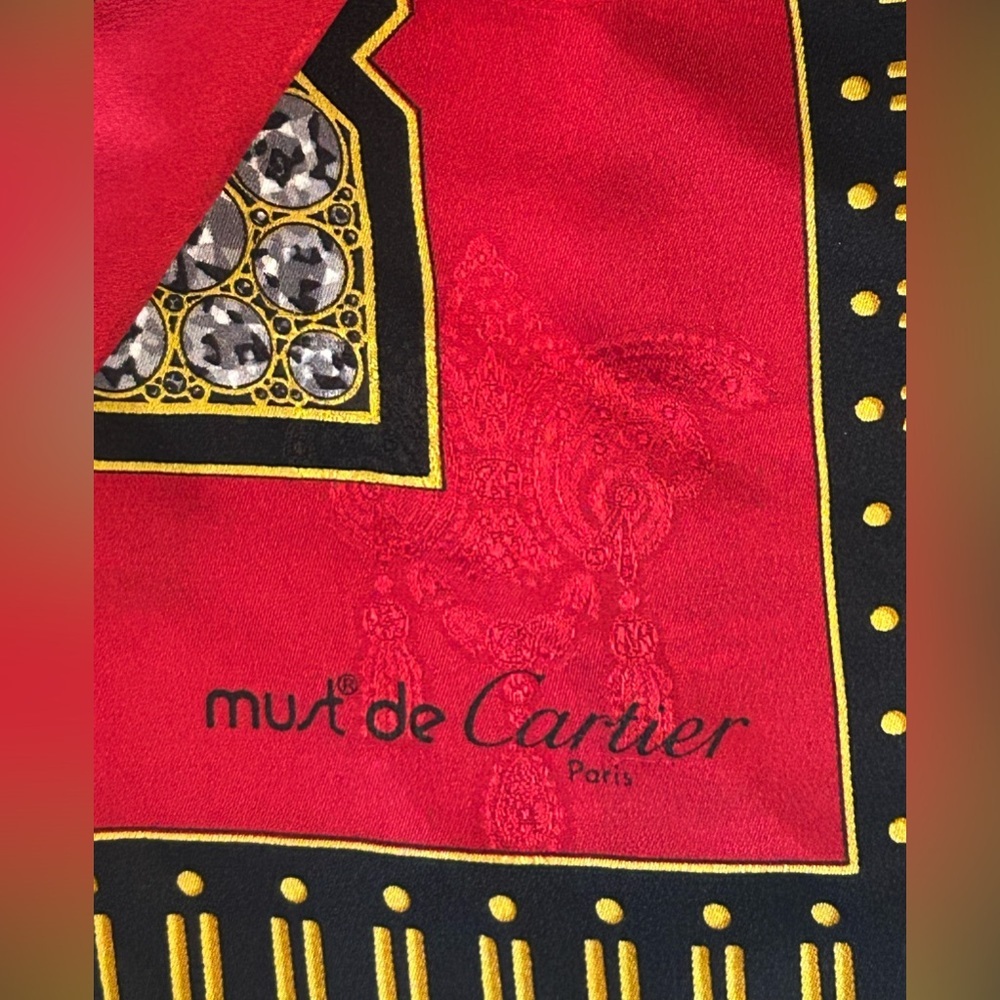 Must de CARTIER Paris 100% Silk Scarf Authentic Vintage - Picture 2 of 10